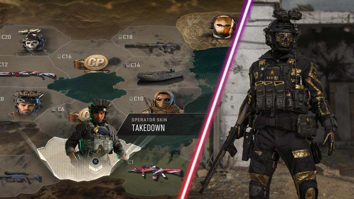 Screenshot showing Modern Warfare 2 battle pass and Ghost in gold skin