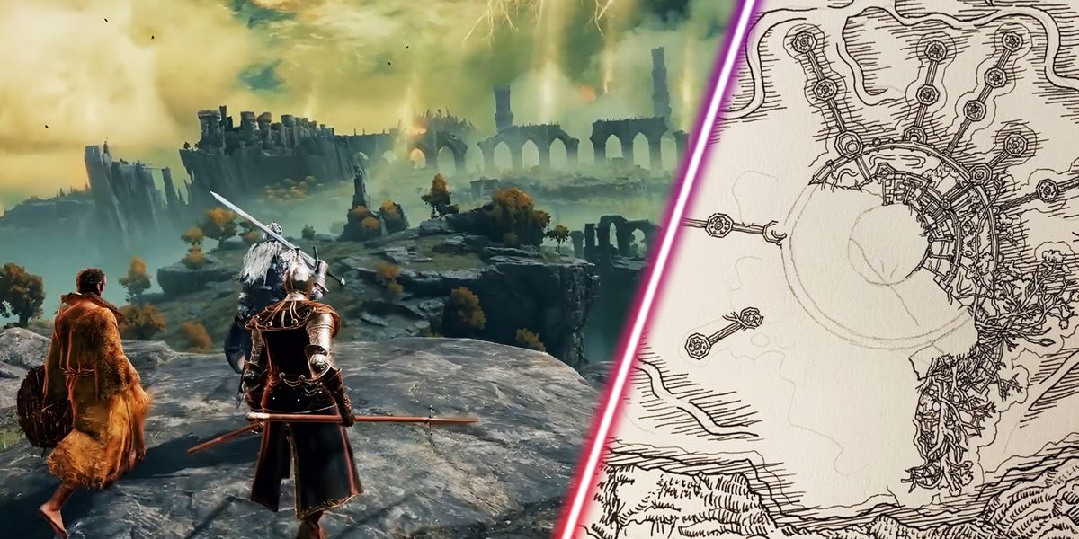 Elden Ring's game world alongside an image of Alherath's map.
